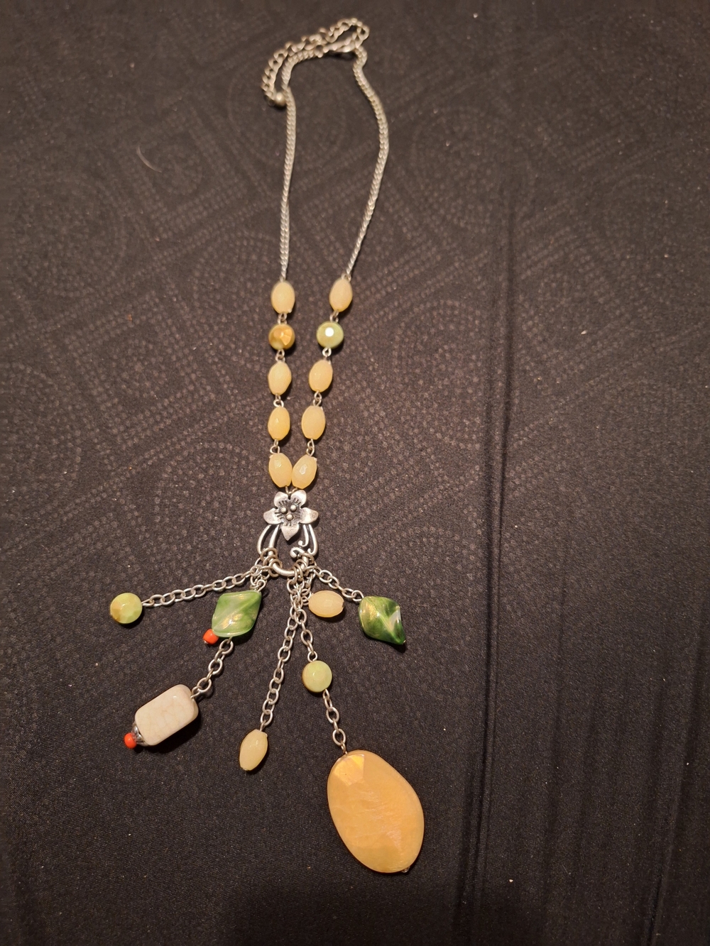Handmade Yellow & Green Bead Pendant Necklace